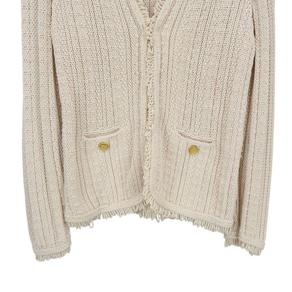 J.Crew Textured Cable-Knit Wool-Blend Lady Jacket With Fringe Bone Cream Medium - Picture 6 of 8